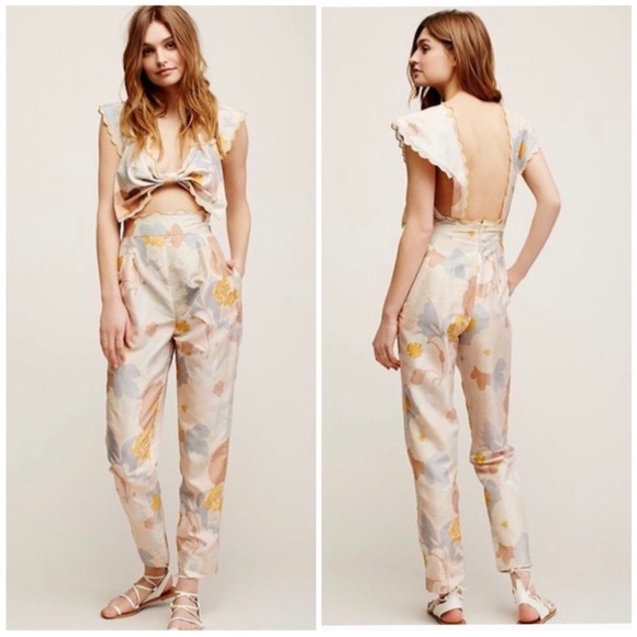 Alice McCall Easy on the Eyes Jumpsuit Floral Pastel Silk Draped Bow Cut Out - Picture 2 of 13